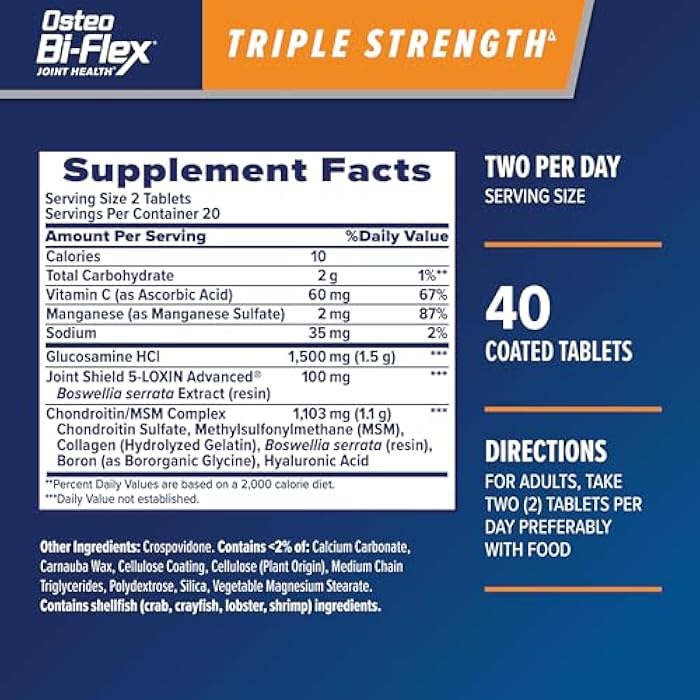 Osteo Bi-Flex Triple Strength(5), Glucosamine Chondroitin with Vitamin C Joint Health Supplement, Coated Tablets, 40 Count - Image 2