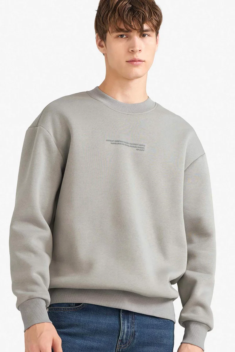 ديفاكتو Boxy Fit Printed Crew Neck Long Sleeve Sweatshirt