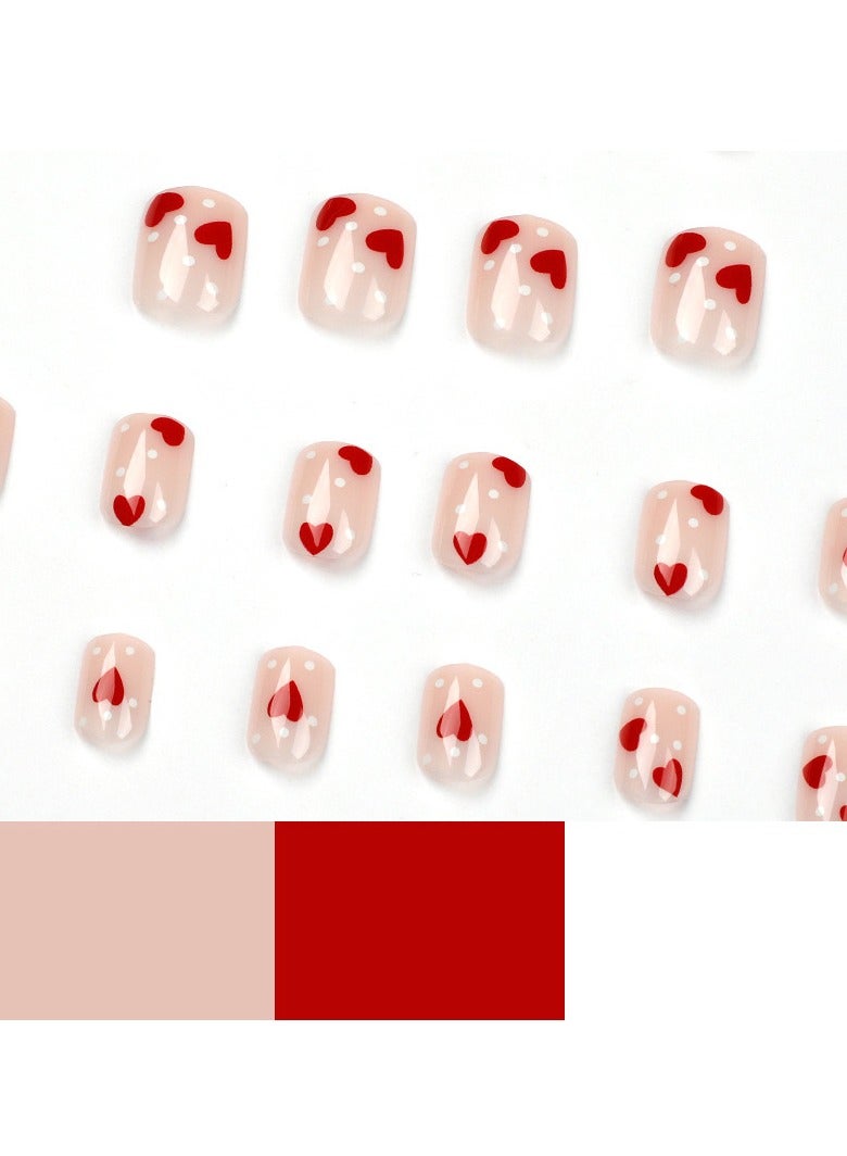 جوسكوين الأظافر اللاصقة 24 قطعة، تصميم أظافر اللوز بشكل الأوركيد، ملصقات أظافر بنقاط بيضاء وقلوب حمراء، أظافر مزيفة قابلة للإزالة وعصرية، نصائح أظافر مثالية للحصول على مانيكير جميل. أظافر أكريليك مزيفة مع مجموعة لصق. - Image 2