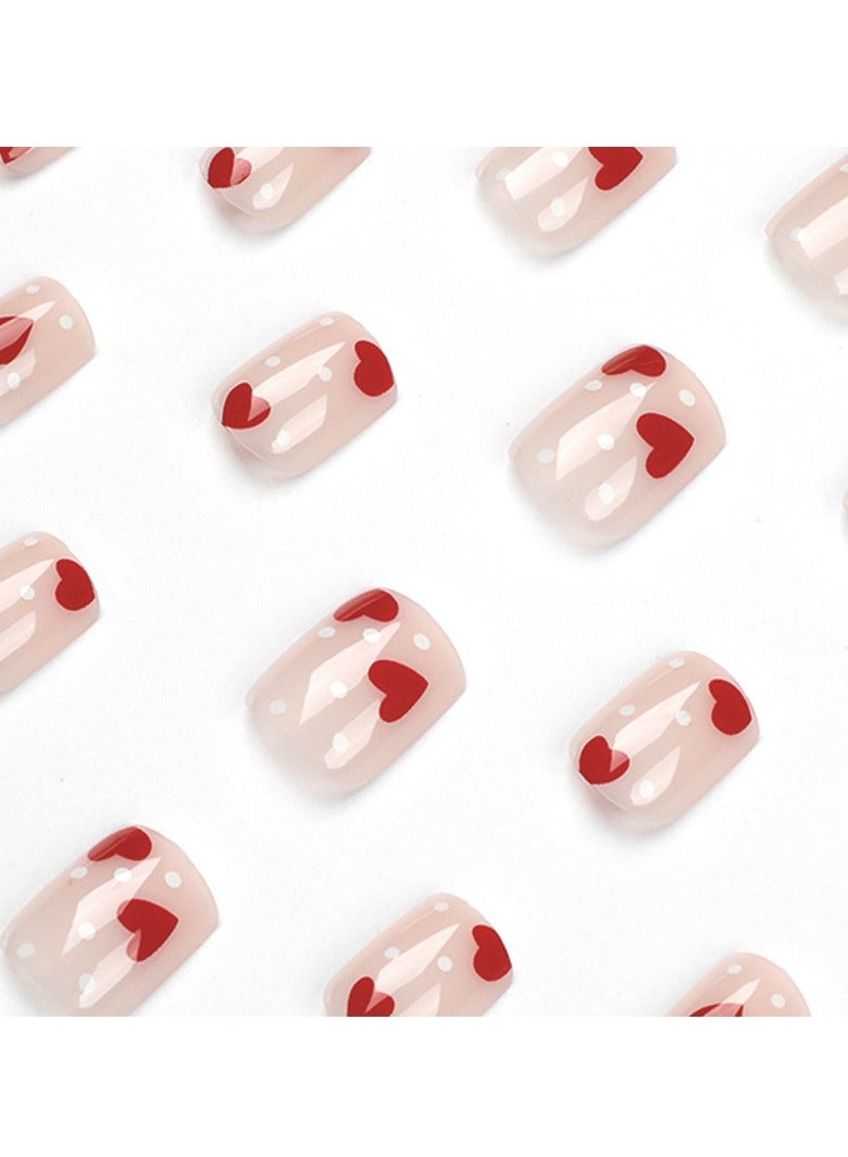 جوسكوين الأظافر اللاصقة 24 قطعة، تصميم أظافر اللوز بشكل الأوركيد، ملصقات أظافر بنقاط بيضاء وقلوب حمراء، أظافر مزيفة قابلة للإزالة وعصرية، نصائح أظافر مثالية للحصول على مانيكير جميل. أظافر أكريليك مزيفة مع مجموعة لصق. - Image 4