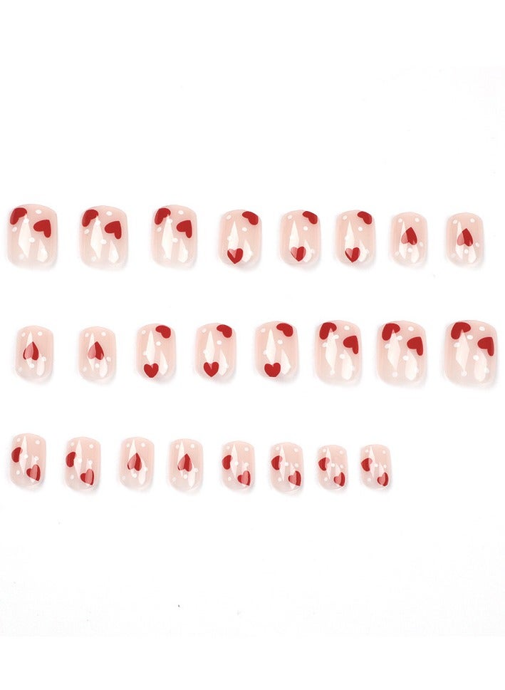 جوسكوين الأظافر اللاصقة 24 قطعة، تصميم أظافر اللوز بشكل الأوركيد، ملصقات أظافر بنقاط بيضاء وقلوب حمراء، أظافر مزيفة قابلة للإزالة وعصرية، نصائح أظافر مثالية للحصول على مانيكير جميل. أظافر أكريليك مزيفة مع مجموعة لصق. - Image 5