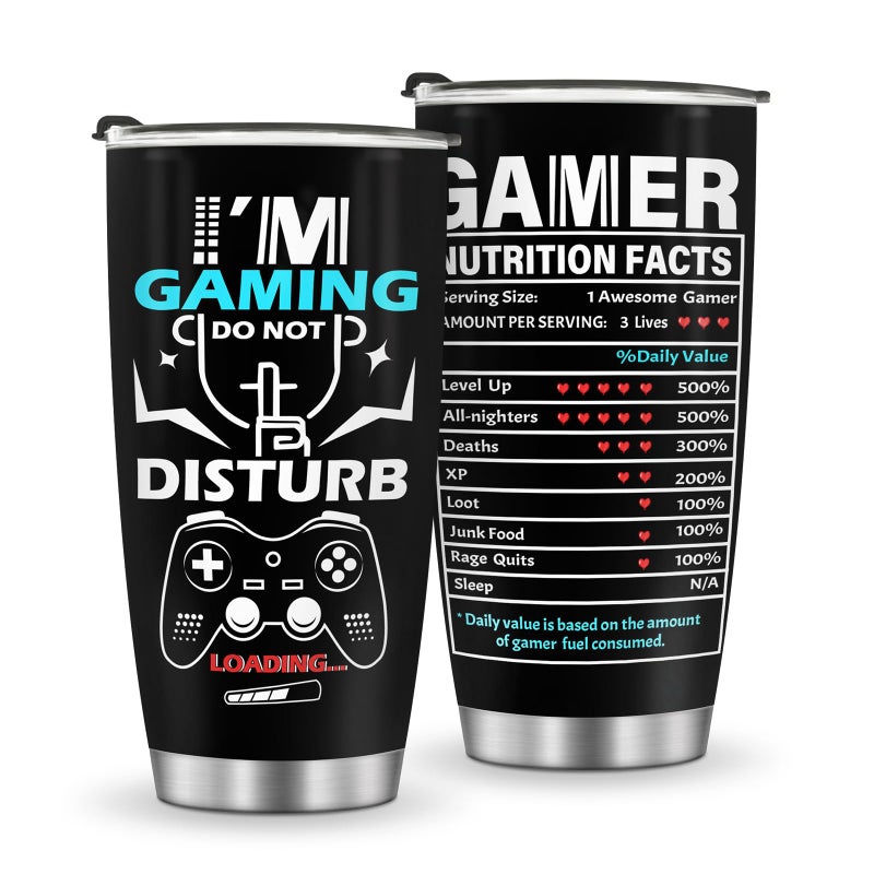 Jekeno Gaming Mug Tumbler Boys Gifts  Kids Teens Men Gamer Gamepad Presents Game Controller Travel Coffee Cup for Boyfriend Son Dad Husband Birthday Halloween Christmas 20oz Stainless Steel