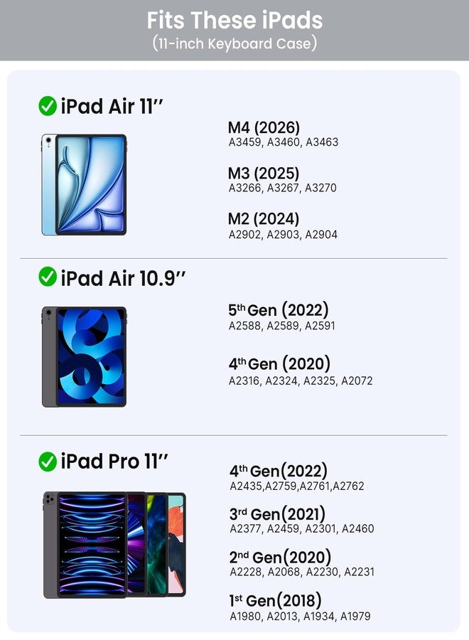 typecase غطاء لوحة مفاتيح Typecase Touch لجهاز iPad Air مقاس 11 بوصة (2024 M2) و iPad Pro مقاس 11 بوصة (الجيل الرابع/الثالث/الثاني/الأول): لوحة لمس متعددة اللمس، إضاءة خلفية بـ 11 لونًا، قابلة للدوران 360 درجة، رفيعة وخفيفة الوزن لجهاز iPad Air من الجيل الخامس والرابع، فضي - Image 2
