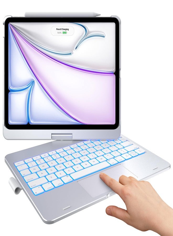 typecase غطاء لوحة مفاتيح Typecase Touch لجهاز iPad Air مقاس 11 بوصة (2024 M2) و iPad Pro مقاس 11 بوصة (الجيل الرابع/الثالث/الثاني/الأول): لوحة لمس متعددة اللمس، إضاءة خلفية بـ 11 لونًا، قابلة للدوران 360 درجة، رفيعة وخفيفة الوزن لجهاز iPad Air من الجيل الخامس والرابع، فضي - Image 1
