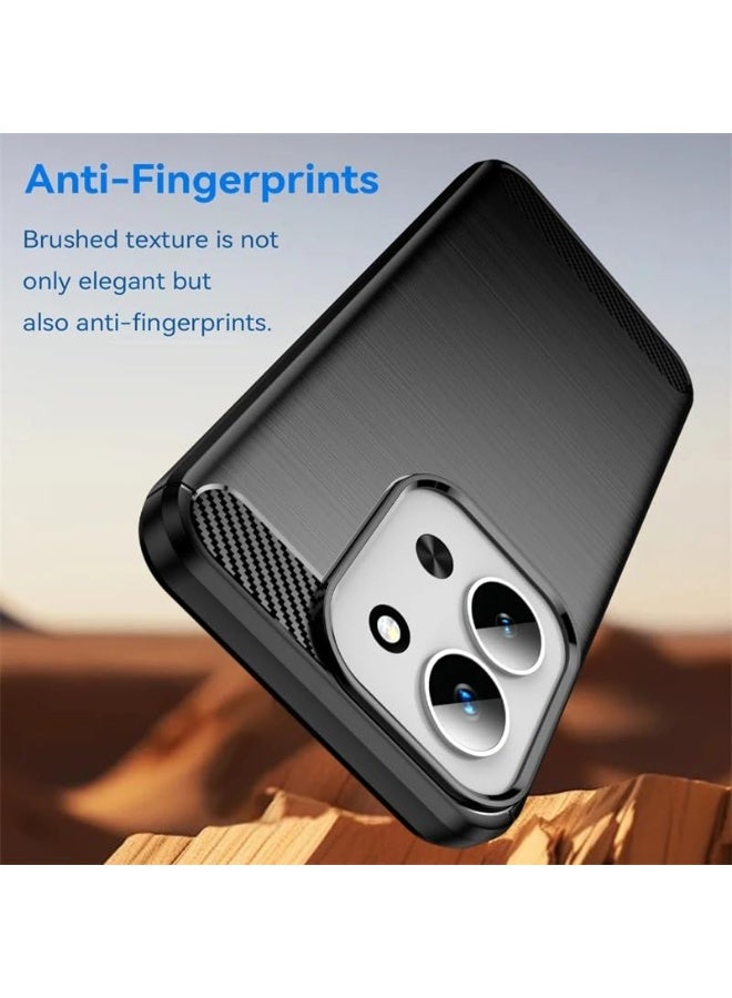 عام غطاء متوافق مع شاومي ريدمي 15 سي، من مادة TPU الناعمة بتصميم ألياف الكربون، مقاوم للخدوش والصدمات، تصميم رفيع جداً ومتين مضاد للسقوط. - Image 3