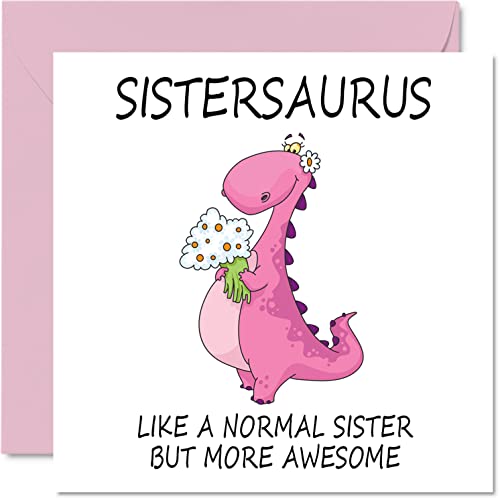 Stuff4 Birthday Cards for Sister - Sistersaurus - Birthday Card from Brother or Step Sister, Happy Birthday Sister, Dinosaur Birthday Card Gift, 5.7 x 5.7 Inch Seasonal Sibling Funny Greeting Cards Gifts - Image 1