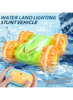 Generic Water and Land Colorful Light Stunt Vehicle Electric Toy Car, Dual Mode (Remote Control + Watch Control), 360-Degree Rotation Omni-directional Movement, Green, 17X16.5X8CM  - Image 1