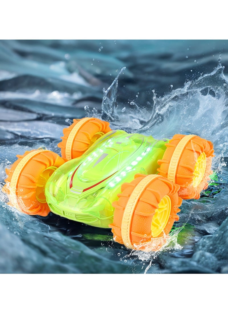 Generic Water and Land Colorful Light Stunt Vehicle Electric Toy Car, Dual Mode (Remote Control + Watch Control), 360-Degree Rotation Omni-directional Movement, Green, 17X16.5X8CM  - Image 3