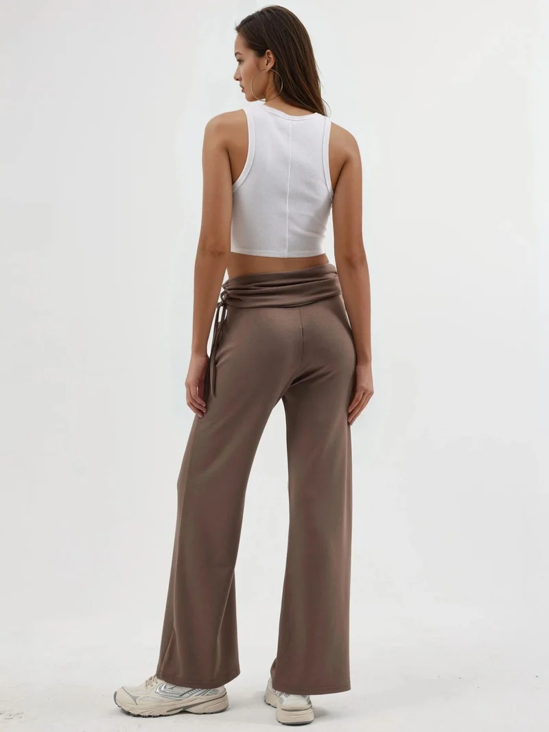 HICCUP Modal Touch High Waist Wide Leg Pants with Gathering Detail Bersan Collection