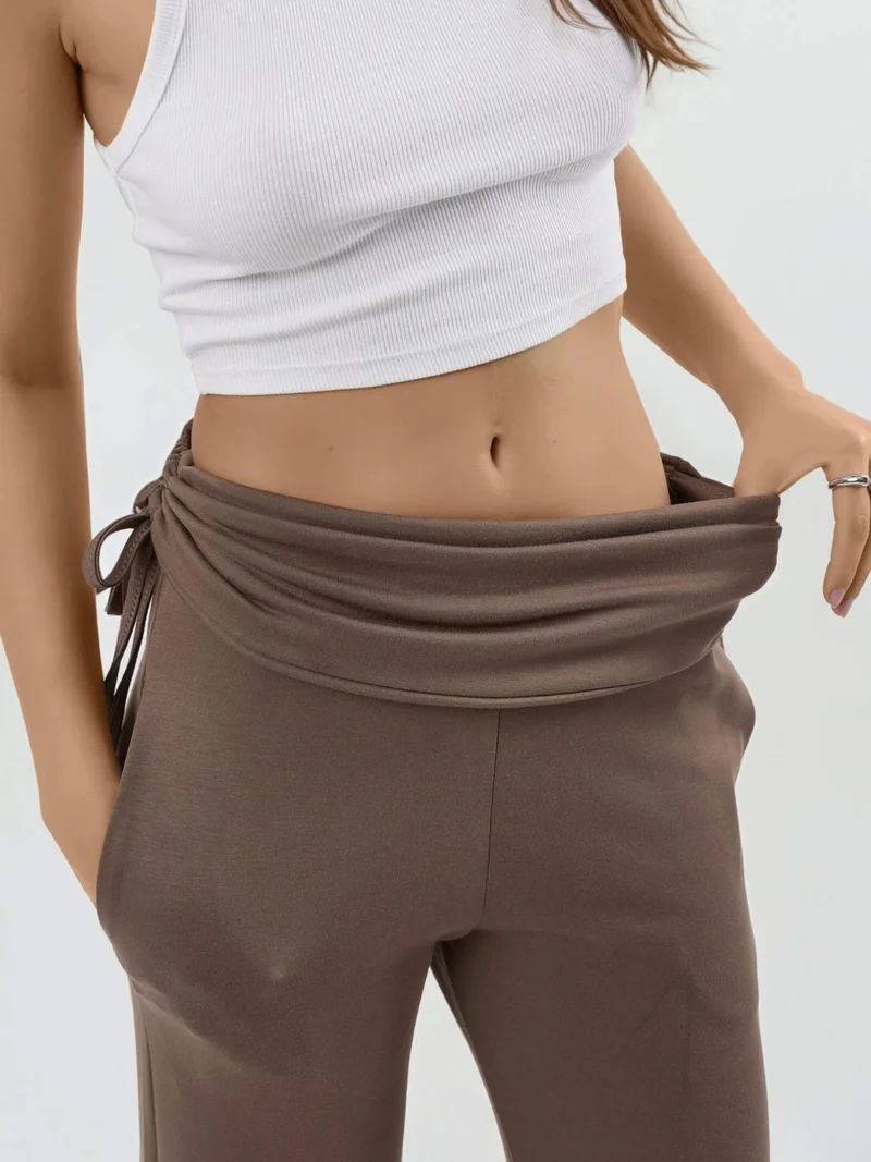 HICCUP Modal Touch High Waist Wide Leg Pants with Gathering Detail Bersan Collection