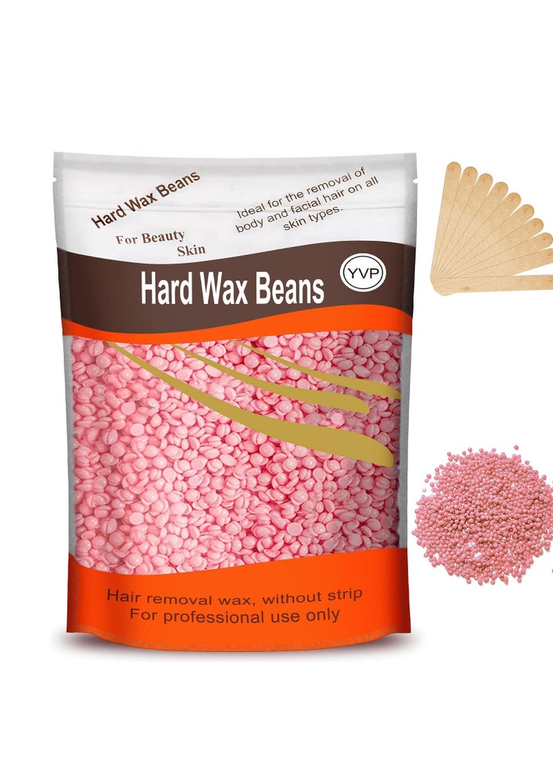 Yovanpur Hard Wax for Hair Removal, Rose Pink Wax Beads for Sensitive Skin and Brazilian Waxing, 10.5 Ounce/bag with 10pcs Wax Sticks  - Image 1