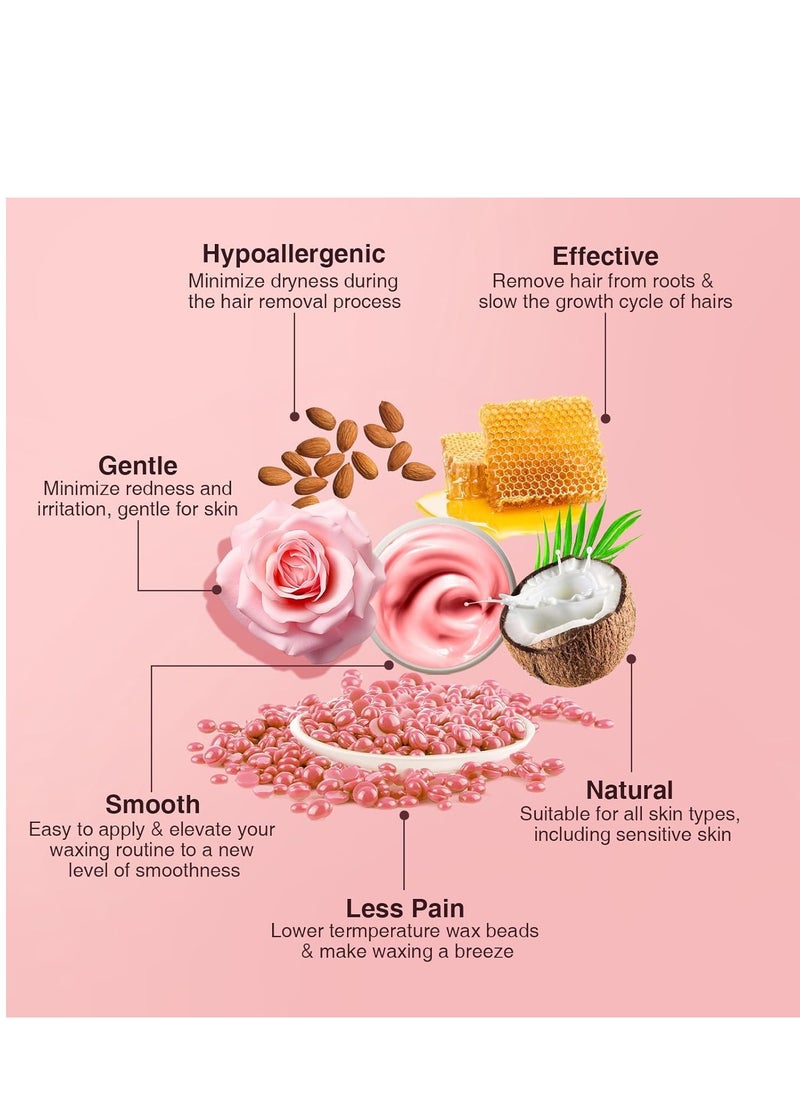 Yovanpur Hard Wax for Hair Removal, Rose Pink Wax Beads for Sensitive Skin and Brazilian Waxing, 10.5 Ounce/bag with 10pcs Wax Sticks  - Image 2