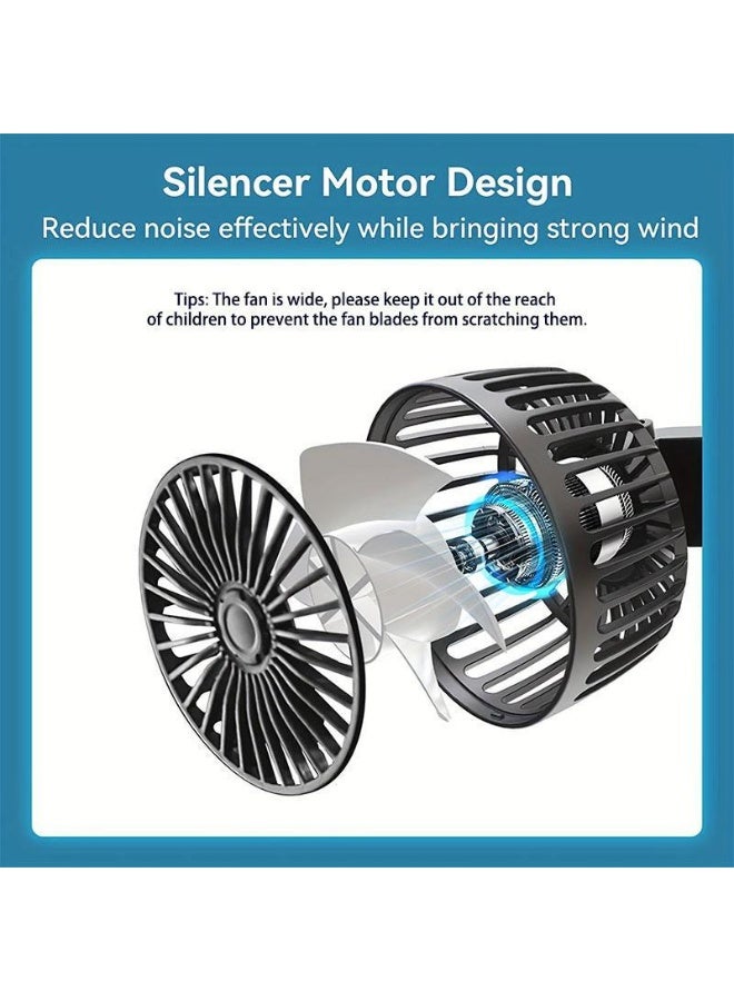 مروحة قابلة للتعديل لمقاعد السيارة الخلفية، مروحة كهربائية مزدوجة الرأس مع مشبك للمقعد، أداة أساسية للصيف، تهوية قوية بزاوية دوران 360 درجة، هدية للرجال، أداة تهوية لمقصورة السيارة - Image 4