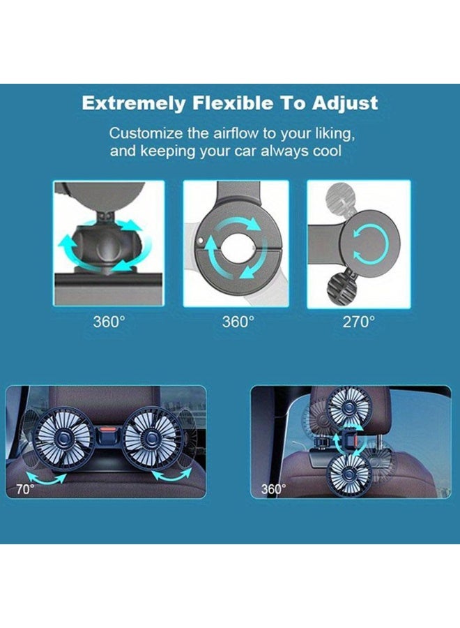 مروحة قابلة للتعديل لمقاعد السيارة الخلفية، مروحة كهربائية مزدوجة الرأس مع مشبك للمقعد، أداة أساسية للصيف، تهوية قوية بزاوية دوران 360 درجة، هدية للرجال، أداة تهوية لمقصورة السيارة - Image 3