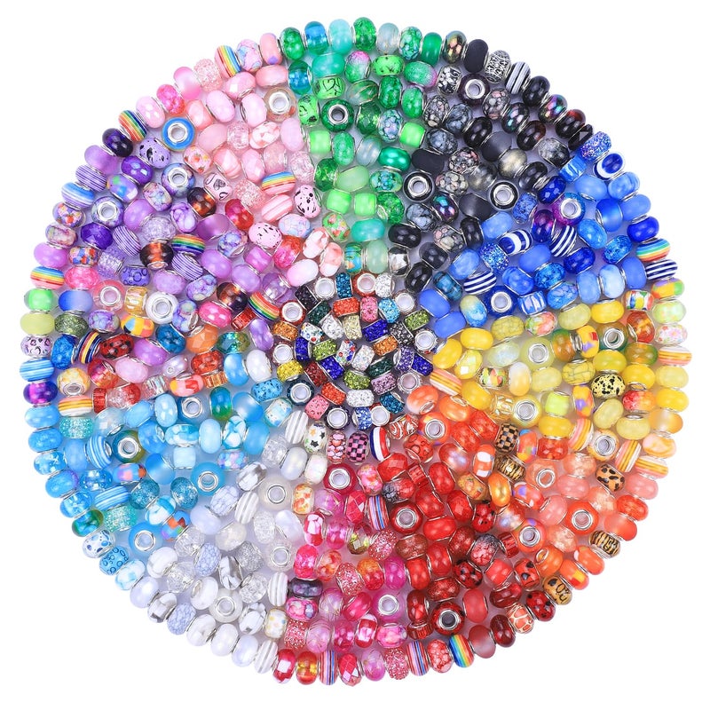 224 Pieces Large Hole Fairy Wand Garden Beads Assorted European Craft Beads Mixed Color Lampwork Spacer BeadsEuropean Large Hole Beads for DIY Jewelry Making Supplies 14 Style