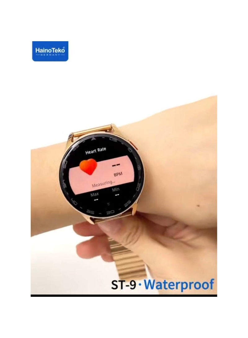 هينو تيكو جديد ساعة ذكية وسماعات أذن مدمجة من نوع Haino Teko ST-9 Watch Buds.   Haino Teko ST-9 Watch Buds. : تجمع بين ساعة ذكية وسماعات أذن لاسلكية داخل الساعة. شاشة AMOLED. مقاومة للماء (Waterproof). تدعم مكالمات البلوتوث (BT Call). تأتي مع 3 احزمة - Image 2