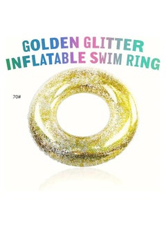 Goolsky Golden Glitter Inflatable Swim Ring - PVC Uncharged Swim Float for Pool, Beach, Lake - Glittery Pool Float for Party, Halloween, Christmas Gift - 1 Pack(70#)  - Image 1
