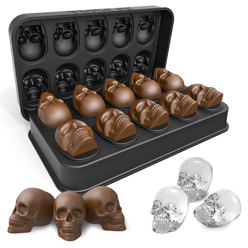 Ice Cube TraysSilicone Ice Cube Mold Maker with LidSkull Head Style Moldfor Chilling Whiskey Cocktail BeveragesPudding Chocolate