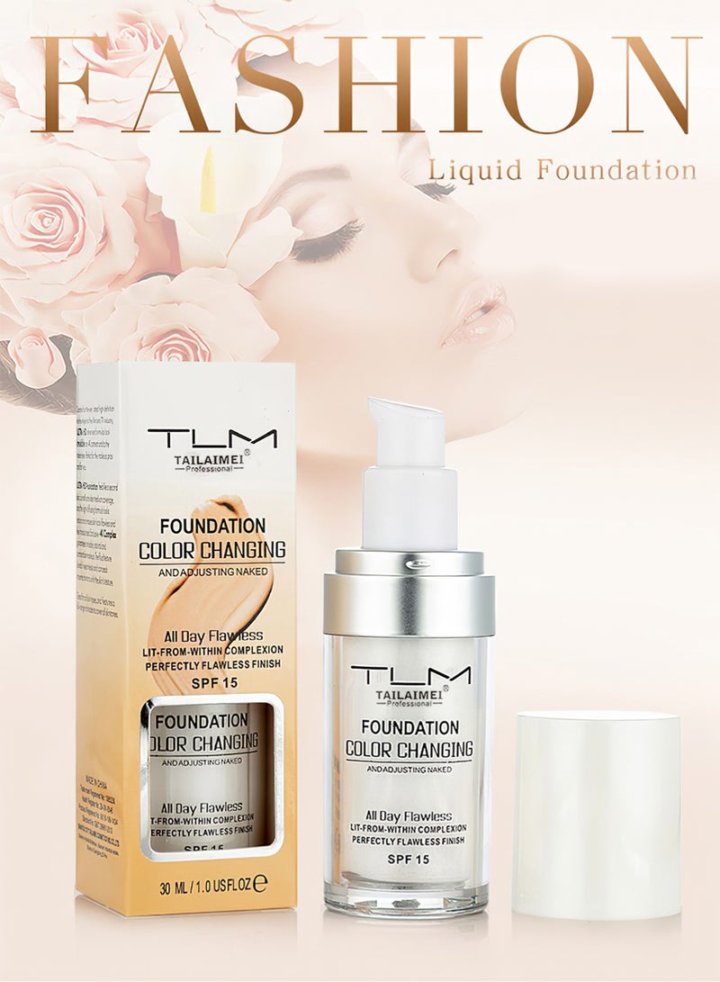 TLM Color Changing Foundation Liquid, Full Coverage Flawless Moisturizing Base Foundation, Long Lasting Oil-Control Concealer with Sunscreen, 30ml - Image 2
