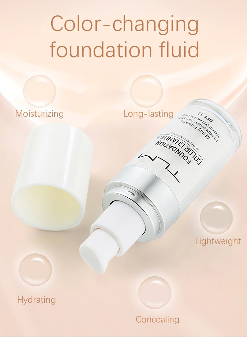 TLM Color Changing Foundation Liquid, Full Coverage Flawless Moisturizing Base Foundation, Long Lasting Oil-Control Concealer with Sunscreen, 30ml - Image 3