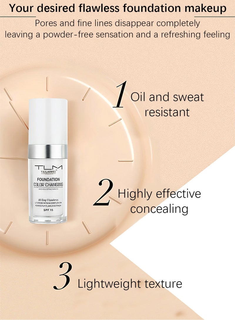 TLM Color Changing Foundation Liquid, Full Coverage Flawless Moisturizing Base Foundation, Long Lasting Oil-Control Concealer with Sunscreen, 30ml - Image 4