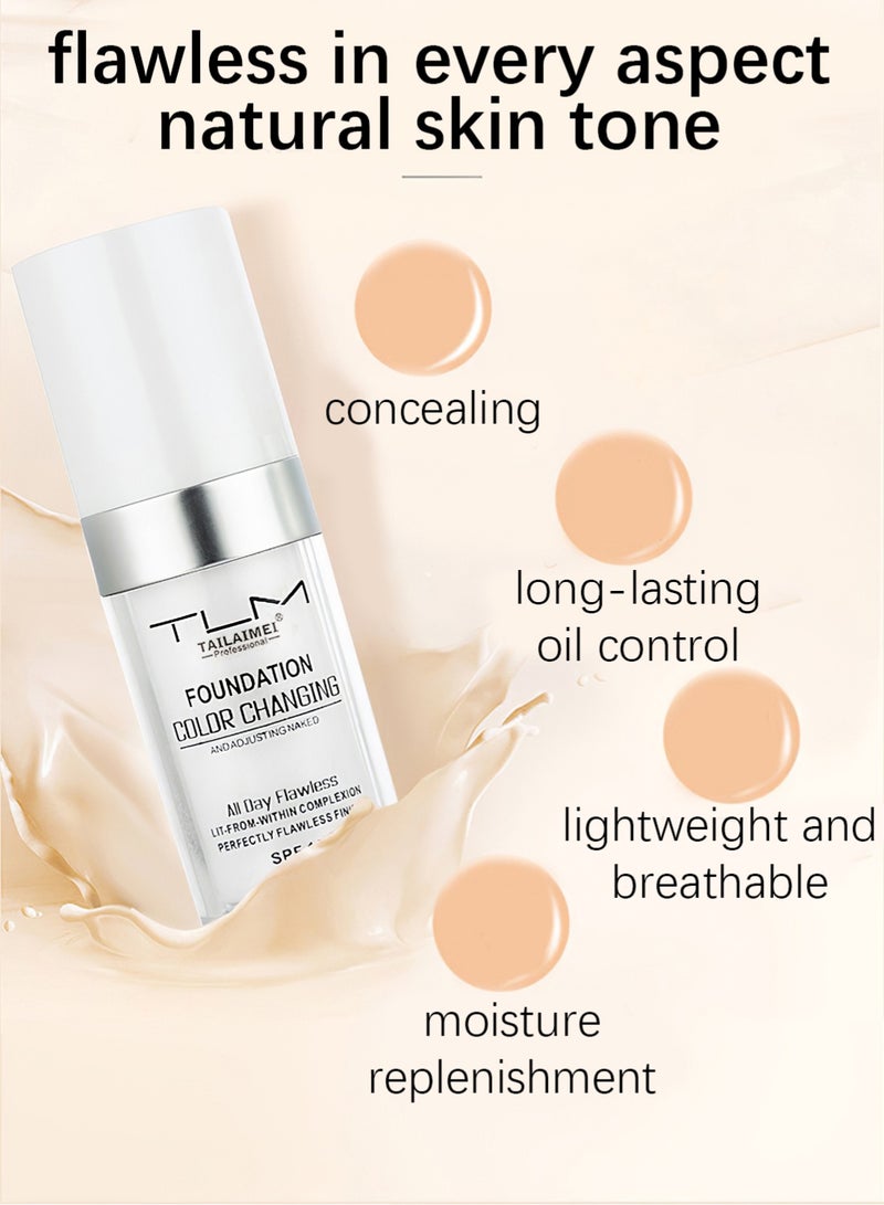 TLM Color Changing Foundation Liquid, Full Coverage Flawless Moisturizing Base Foundation, Long Lasting Oil-Control Concealer with Sunscreen, 30ml - Image 5