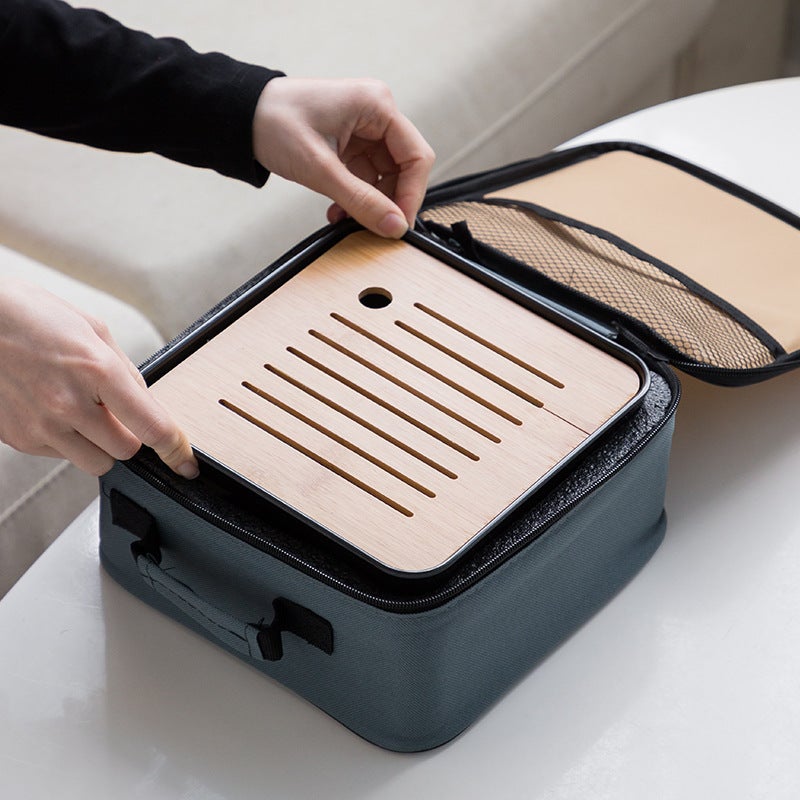 Ding Kiln Matte Travel Tea Set Portable Tea Tray Tea Towel Tea Clip Ceramic One Pot Four Cups Outdoor Business Suit Small - Image 5