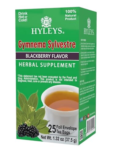 Hyleys Gymnema Sylvestre with Green Tea - Blackberry Flavor - 25 Tea Bags - Herbal Supplement Gurmar Tea - Image 1