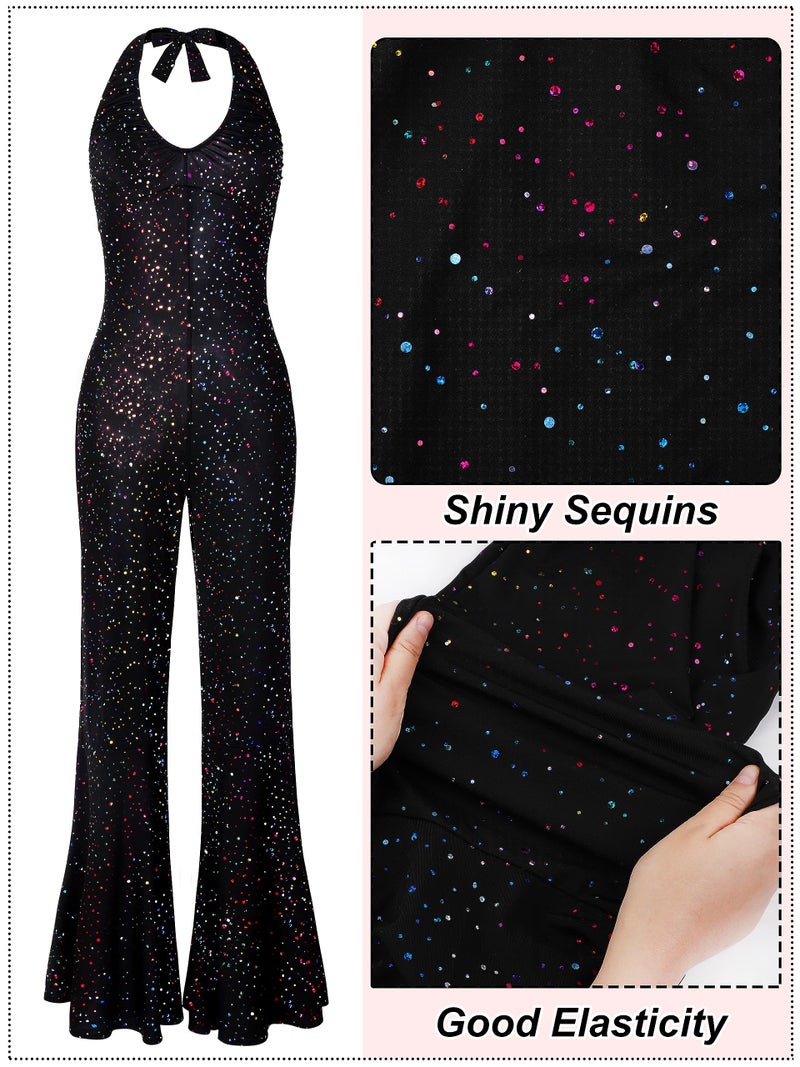 SOMSOC 70s Disco Jumpsuit Costumes Women Fashion Disco Accessories for Halloween Necklace Earrings Bracelet Glasses Belt - Image 5