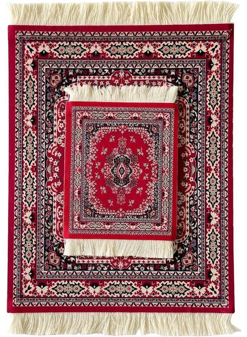 سجاد الماوس وسادة وكأس حصيرة مجموعة، غير الانزلاق والماء التصميم، النمط البوهيمي، مناسبة للاستخدام المنزلي والمكتب (الأرجواني الأحمر) - Image 5