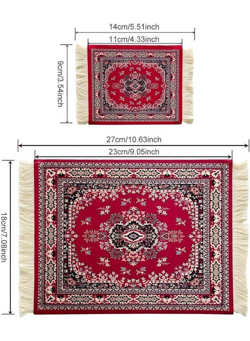 سجاد الماوس وسادة وكأس حصيرة مجموعة، غير الانزلاق والماء التصميم، النمط البوهيمي، مناسبة للاستخدام المنزلي والمكتب (الأرجواني الأحمر) - Image 3