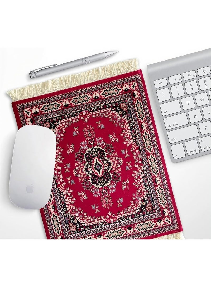 سجاد الماوس وسادة وكأس حصيرة مجموعة، غير الانزلاق والماء التصميم، النمط البوهيمي، مناسبة للاستخدام المنزلي والمكتب (الأرجواني الأحمر) - Image 4
