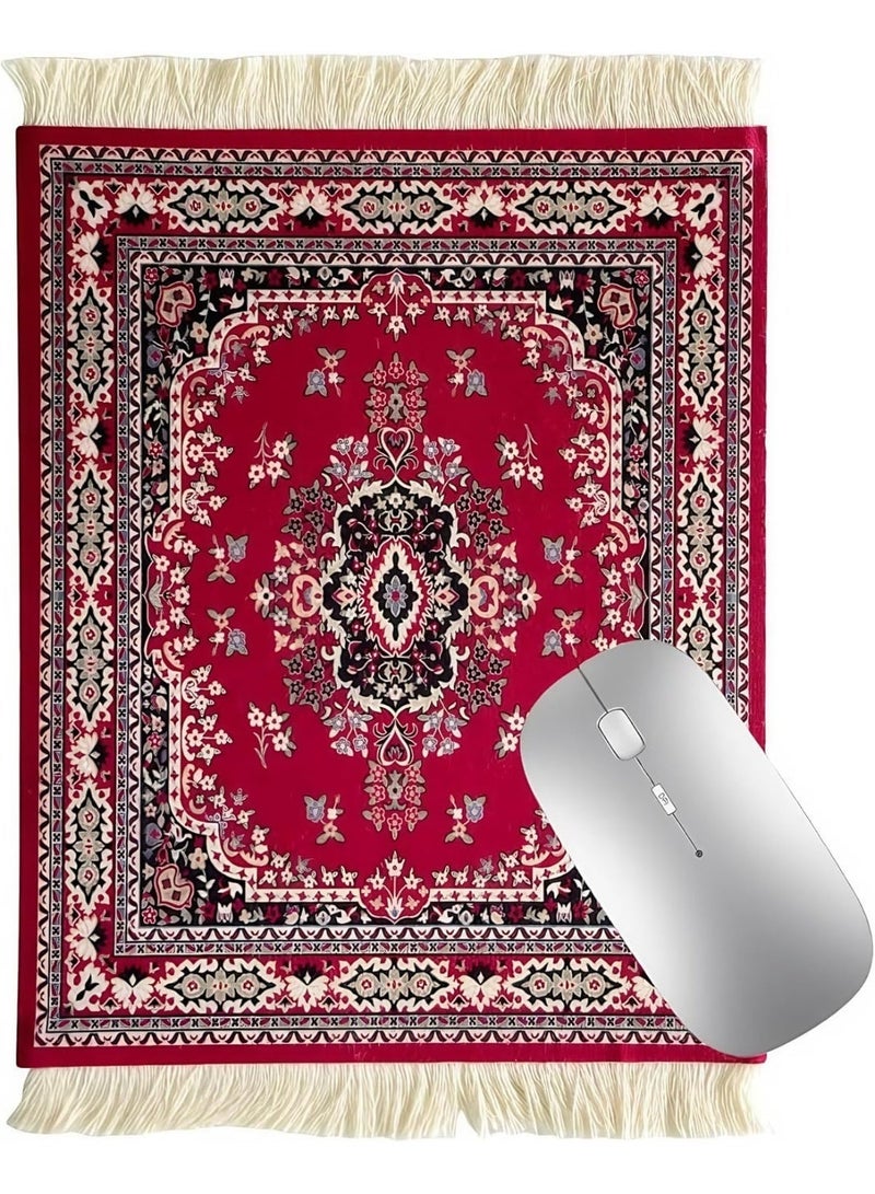 سجاد الماوس وسادة وكأس حصيرة مجموعة، غير الانزلاق والماء التصميم، النمط البوهيمي، مناسبة للاستخدام المنزلي والمكتب (الأرجواني الأحمر) - Image 2