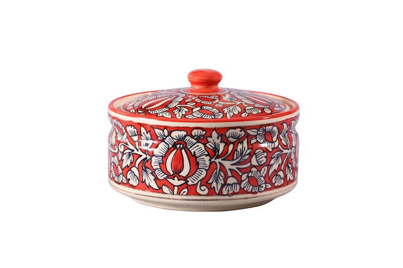Caffeine Ceramic Handmade red mughal Serving Donga with lid (Set of 1) - Image 2