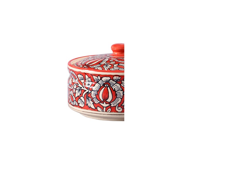 Caffeine Ceramic Handmade red mughal Serving Donga with lid (Set of 1) - Image 3