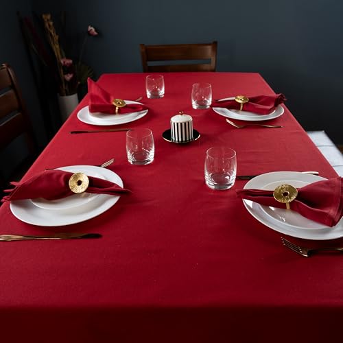 RUSTIQUE LINENS: Cotton Table Cloth 8 Seater – Water & Stain Repellent – Hem-Stitched Dining Table Cover – Crimson Red (230 x 150 cm) – Heavyweight, Machine Washable, 5 Colors - Image 2