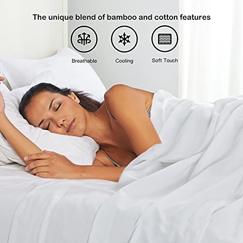 PANDATEX White Linen-Textured Bed Sheets Set, Bamboo Rayon, Cotton, Linen Blend Bed Sheets Full Size, Soft Cool & Breathable for Hot Sleepers,Durable Natural Organic Bed 15'' Deep Pocket - 4 Piece - Image 4