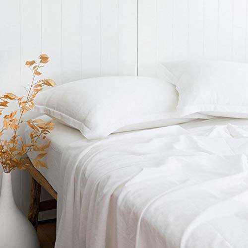 PANDATEX White Linen-Textured Bed Sheets Set, Bamboo Rayon, Cotton, Linen Blend Bed Sheets Full Size, Soft Cool & Breathable for Hot Sleepers,Durable Natural Organic Bed 15'' Deep Pocket - 4 Piece - Image 1