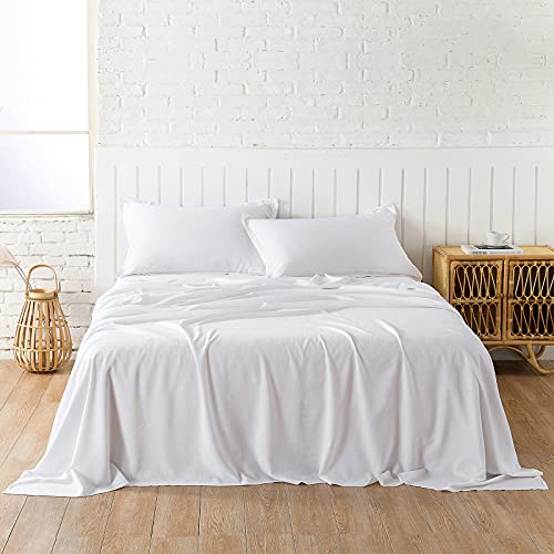 PANDATEX White Linen-Textured Bed Sheets Set, Bamboo Rayon, Cotton, Linen Blend Bed Sheets Full Size, Soft Cool & Breathable for Hot Sleepers,Durable Natural Organic Bed 15'' Deep Pocket - 4 Piece - Image 2