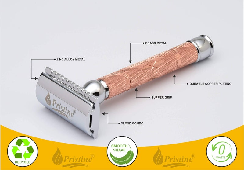 Pristine Men's Shaving Double Edge Safety Razor PS - 515 CROME-COPPER PLATING (Close Comb) - Image 5