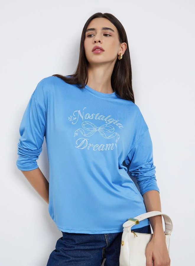 Styli Blue Graphic Print Regular Fit T-Shirt