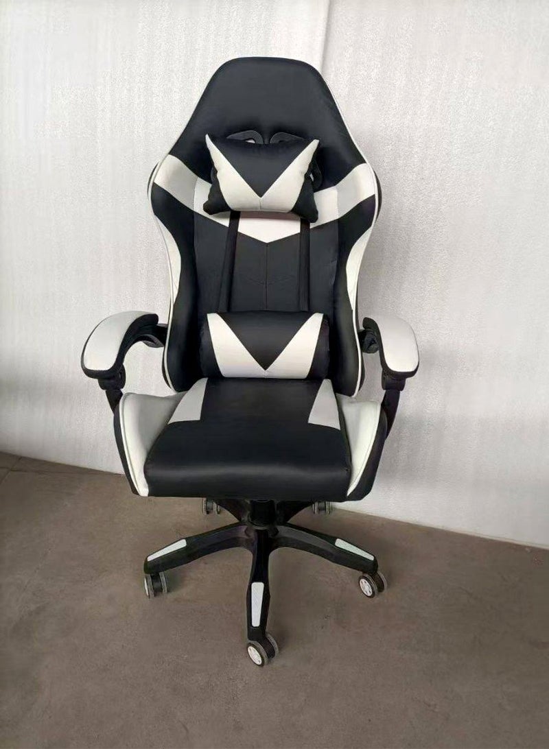 AGD Gaming chair with footrest, office chair with high backrest, reclining and lumbar support, adjustable headrest, Black/White - Image 3