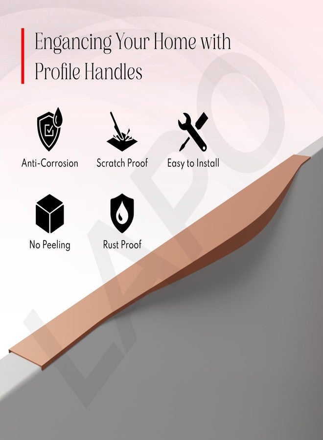 LAPO Premium 20 Inch Aluminum Kitchen Profile Handle, Drawer Handle for Kitchen, Wardrobe Pull Handle, Cabinet Profile Handle for Home, Hotel, Office (Rose Gold Finish, Pack of 1) Laher - Image 4
