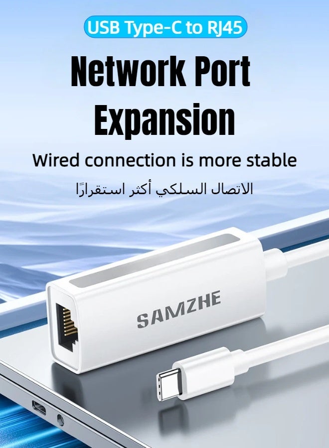 SAMZHE محول CRY03 USB Type-C إلى RJ45 إيثرنت بسرعة 100 ميجابت في الثانية، محول شبكة LAN سلكية، التوصيل والتشغيل، متوافق مع MacBook وSurface وiPad Pro وSwitch وPS5 وWindows وmacOS - Image 3