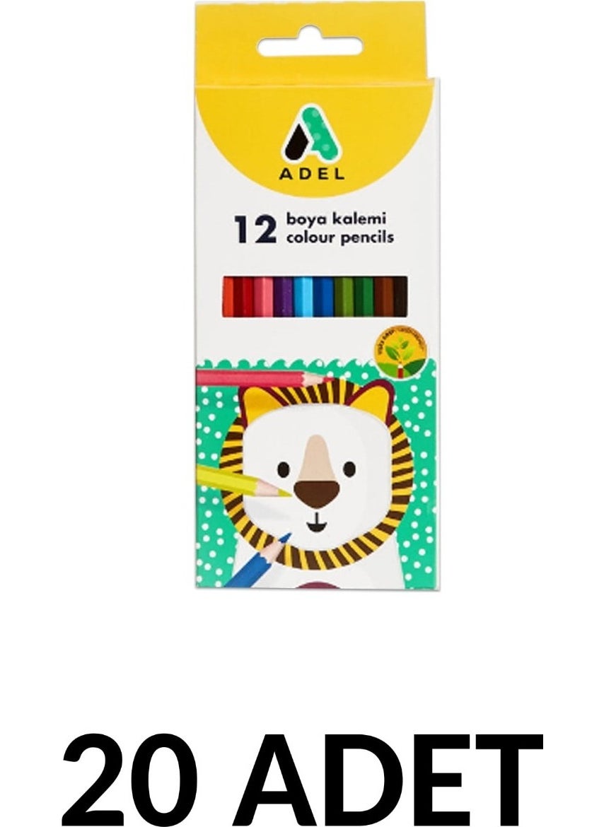 Adel 20 Pieces Colour Pencils 12 Colours Full Size  - Image 1