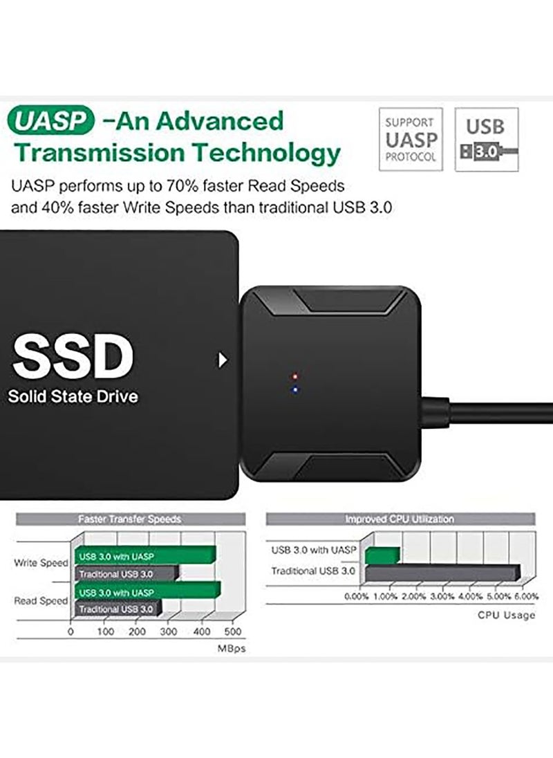 Generic - USB 3.0 to SATA Hard Drive Adapter Compatible for 2.5 3.5 Inch HDD/SSD Hard Drive Disk with UK12V/2A Power Adapter Support UASP - Image 1
