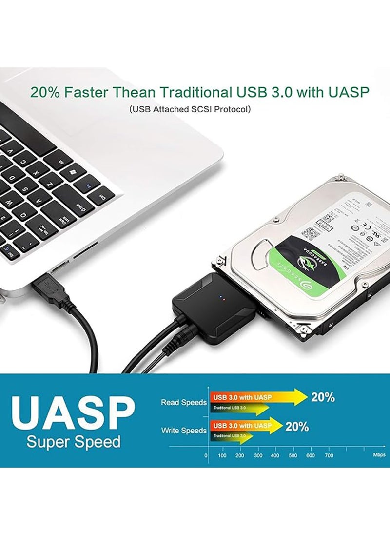 Generic - USB 3.0 to SATA Hard Drive Adapter Compatible for 2.5 3.5 Inch HDD/SSD Hard Drive Disk with UK12V/2A Power Adapter Support UASP - Image 1