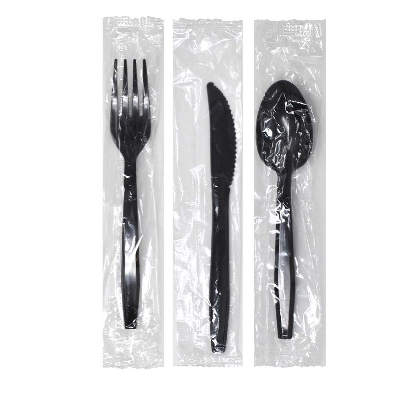 Progress Plastic Cutlery Individually Wrapped Heavy Duty Black Disposable 3000 Count  Bulk  Strong  Durable Black for BBQ Party Supplies Restaurants Office  all events Fork Spoon  Knive