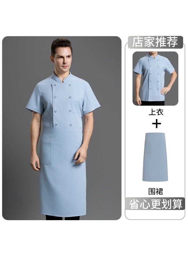 NIBEMINENT Chef Uniform Short Sleeve Kitchen Jacket Restaurant Cook Coat Hotel Catering Clothes Cooking Shirt Baker Waiter Workwear  - Image 1