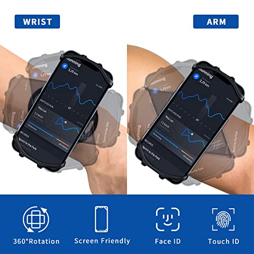 HLOMOM Wristband Running Phone Holder for iPhone 16/15/14/13/12/11/ Pro/X/8 Plus/8/7, 360°Rotatable with Key Holder, Sports Wristband for Samsung Galaxy and All 4''-6.5''Phones (Non-Removable-S) - Image 3
